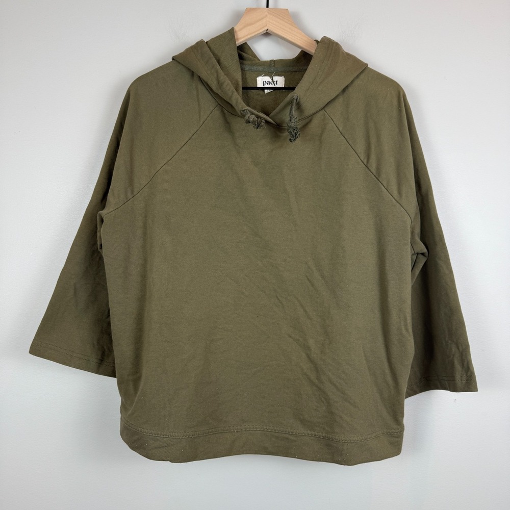 Pact Hoodie Women's L Khaki Green Organic Cotton Bell‎ Sleeve Bounce Lounge